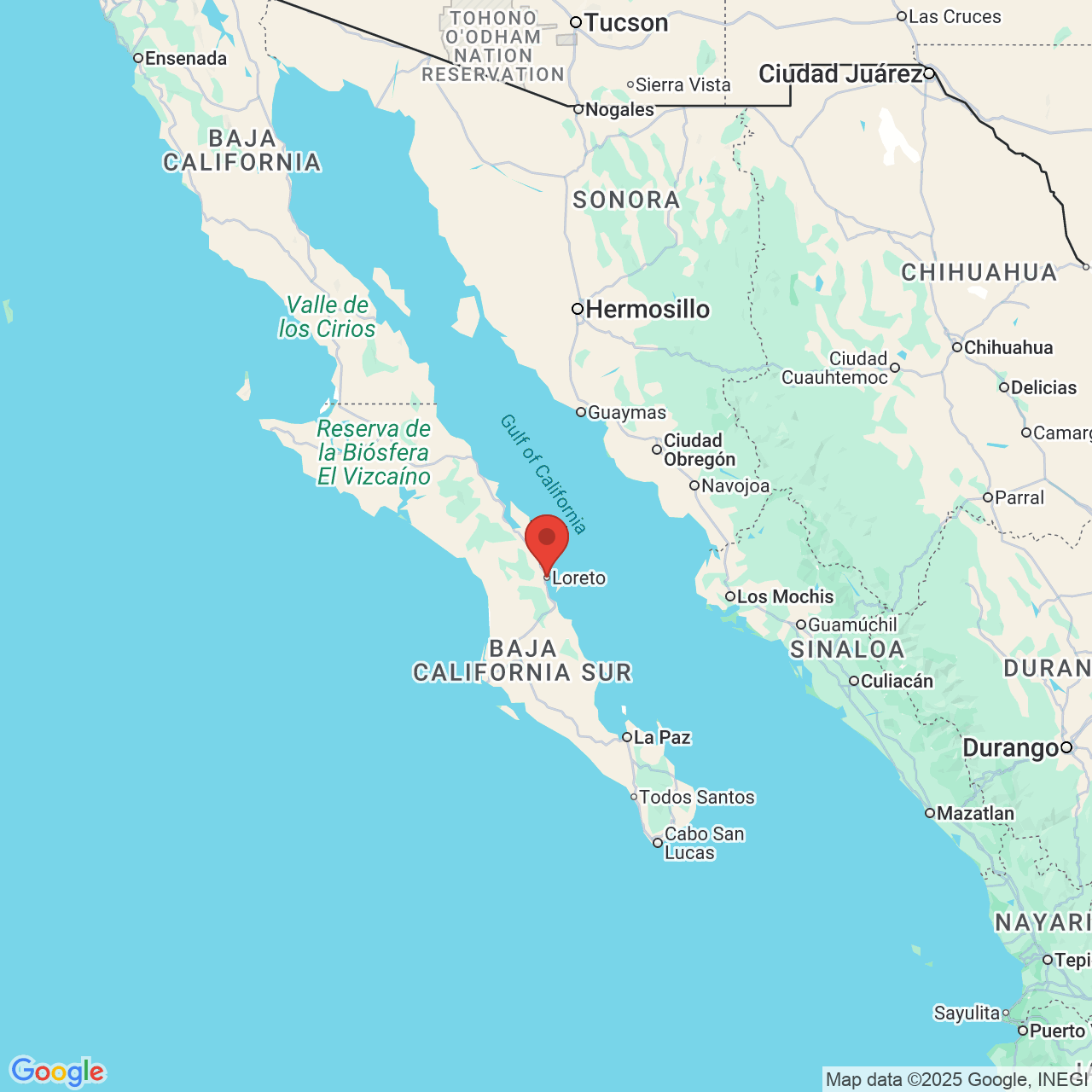 Google map image of our location in Blvd Salvatierra Loreto, B.C.